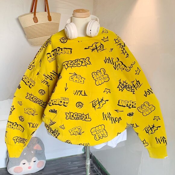 Bright Yellow Graffiti Street Art Graphic Sweatshirt - Picture 1 of 4